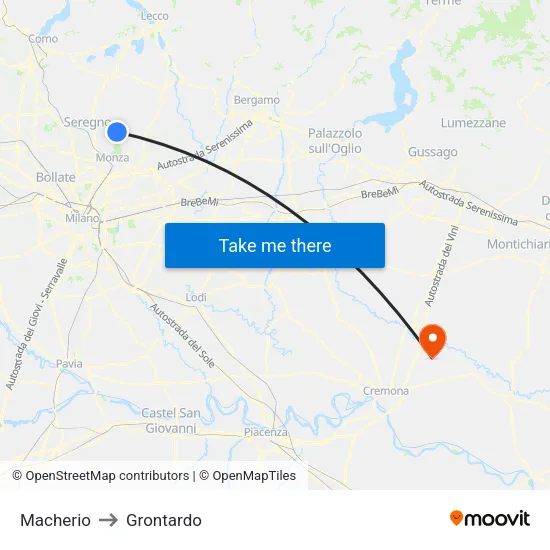 Macherio to Grontardo map