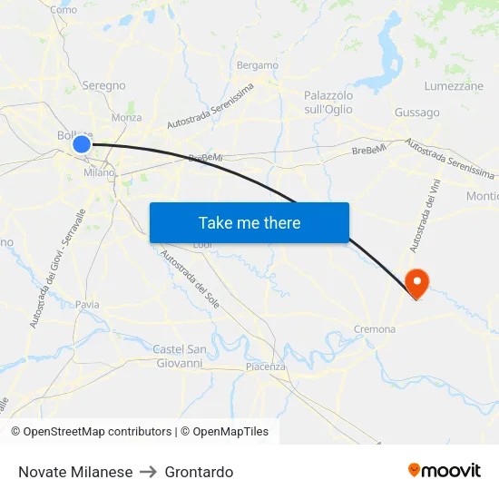 Novate Milanese to Grontardo map