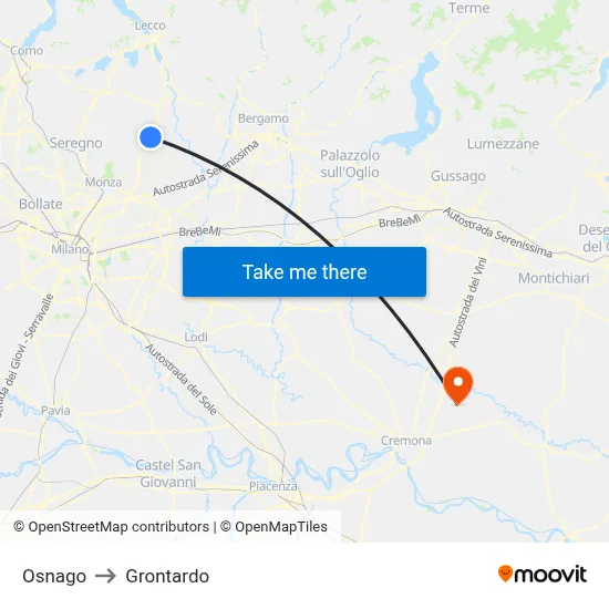 Osnago to Grontardo map