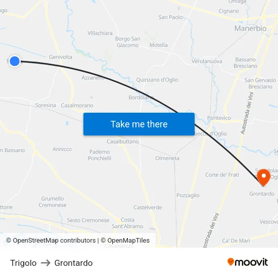 Trigolo to Grontardo map