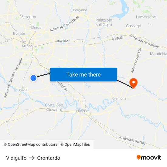 Vidigulfo to Grontardo map