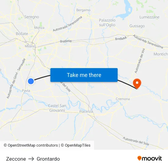 Zeccone to Grontardo map