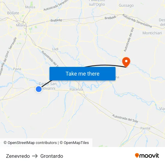 Zenevredo to Grontardo map
