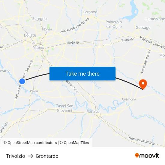Trivolzio to Grontardo map