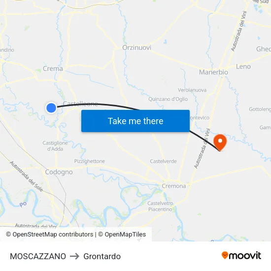 Moscazzano to Grontardo map