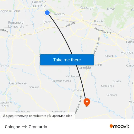 Cologne to Grontardo map