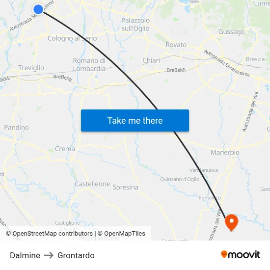 Dalmine to Grontardo map