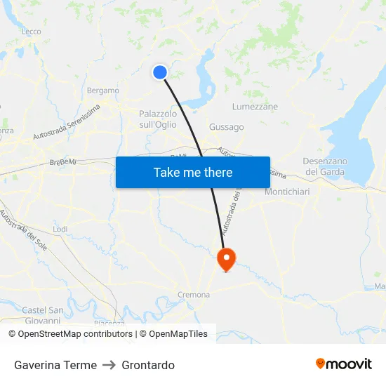 Gaverina Terme to Grontardo map