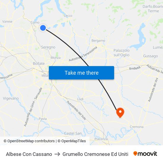 Albese Con Cassano to Grumello Cremonese Ed Uniti map