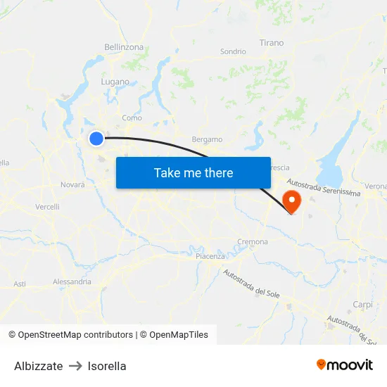 Albizzate to Isorella map