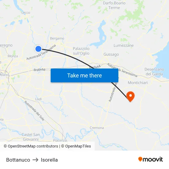 Bottanuco to Isorella map