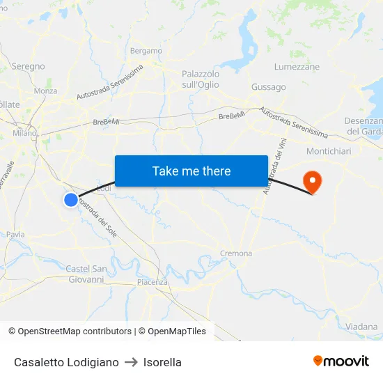 Casaletto Lodigiano to Isorella map