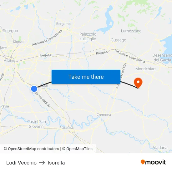 Lodi Vecchio to Isorella map