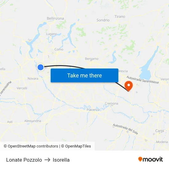 Lonate Pozzolo to Isorella map