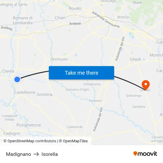 Madignano to Isorella map