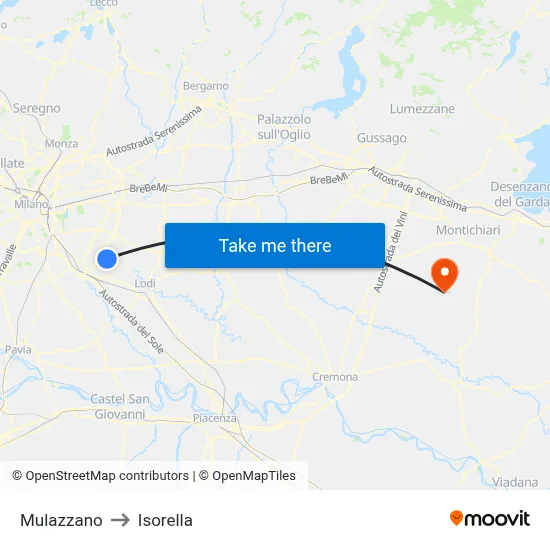 Mulazzano to Isorella map