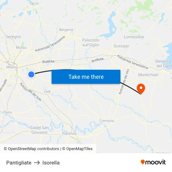 Pantigliate to Isorella map