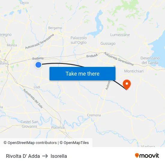 Rivolta d'Adda to Isorella map