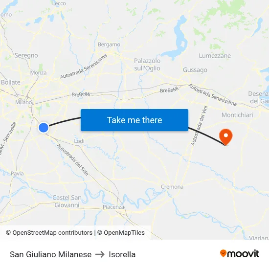 San Giuliano Milanese to Isorella map