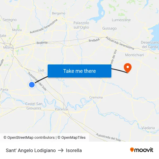 Sant' Angelo Lodigiano to Isorella map