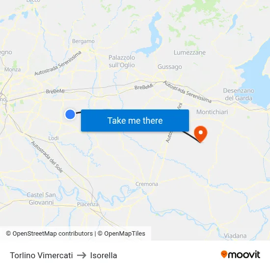 Torlino Vimercati to Isorella map