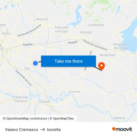 Vaiano Cremasco to Isorella map