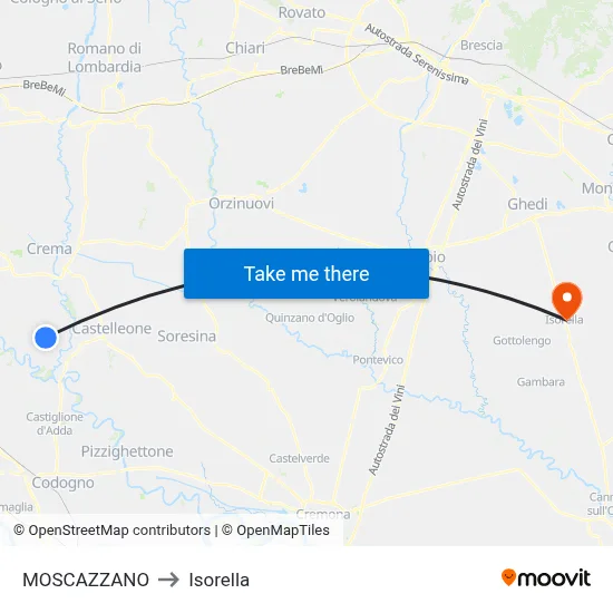 Moscazzano to Isorella map