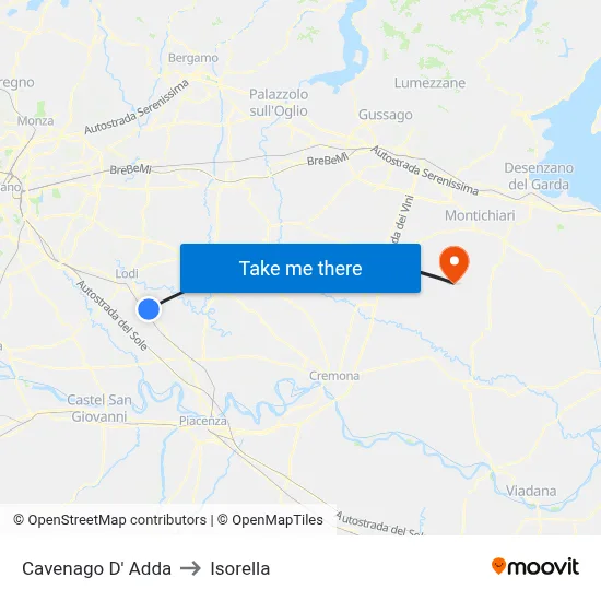 Cavenago D' Adda to Isorella map