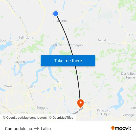 Campodolcino to Lallio map