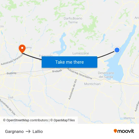 Gargnano to Lallio map