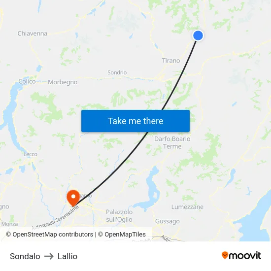Sondalo to Lallio map