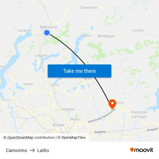 Camorino to Lallio map