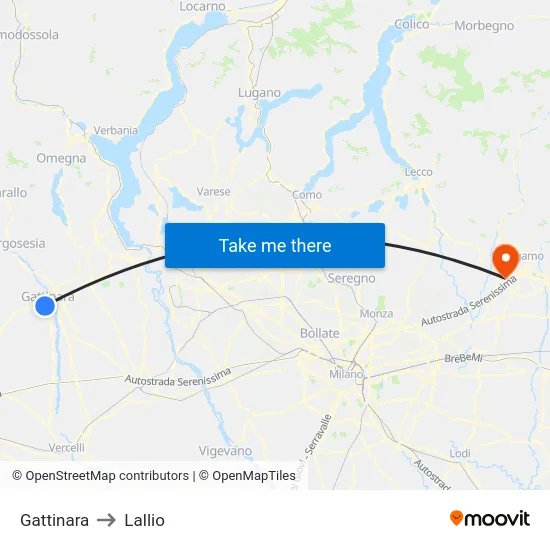 Gattinara to Lallio map
