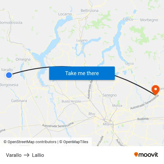 Varallo to Lallio map