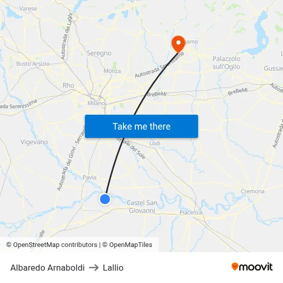 Albaredo Arnaboldi to Lallio map