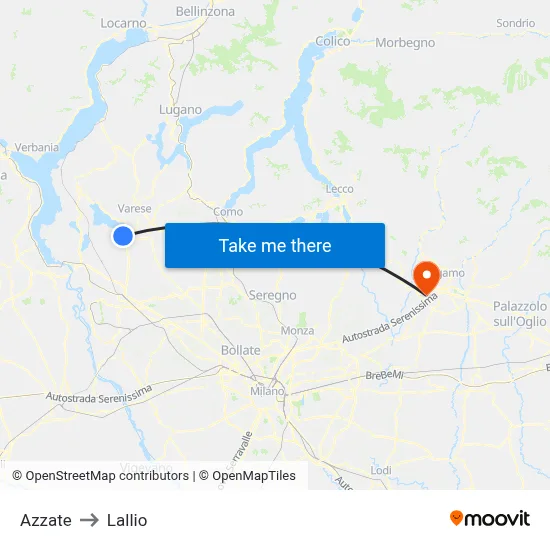Azzate to Lallio map