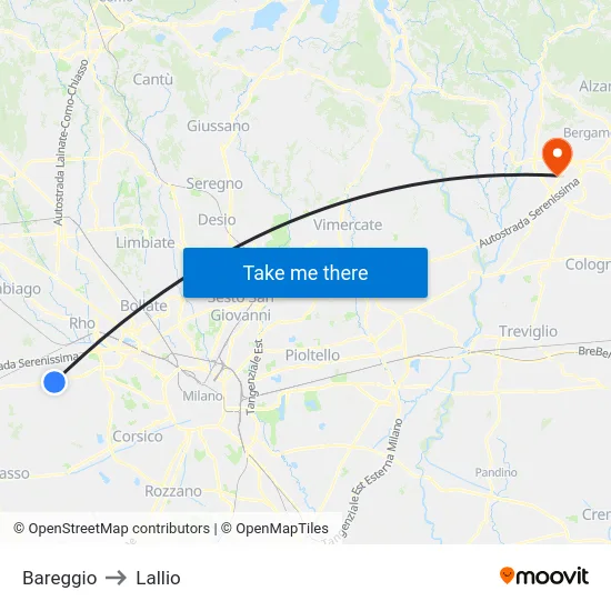 Bareggio to Lallio map