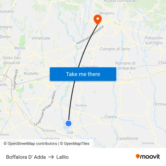 Boffalora D'Adda to Lallio map