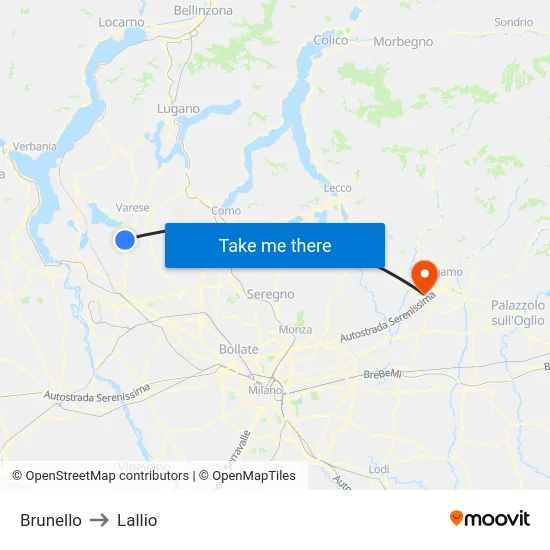 Brunello to Lallio map