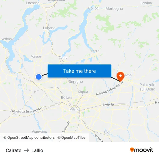 Cairate to Lallio map