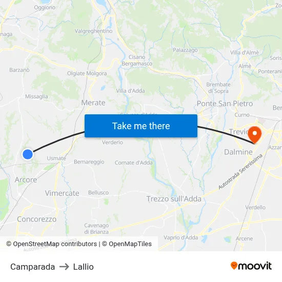 Camparada to Lallio map