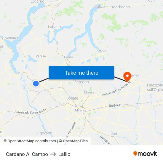 Cardano Al Campo to Lallio map
