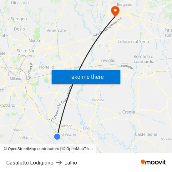 Casaletto Lodigiano to Lallio map
