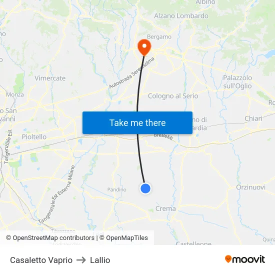 Casaletto Vaprio to Lallio map