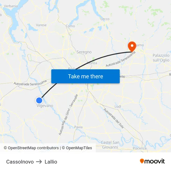 Cassolnovo to Lallio map
