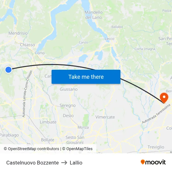 Castelnuovo Bozzente to Lallio map