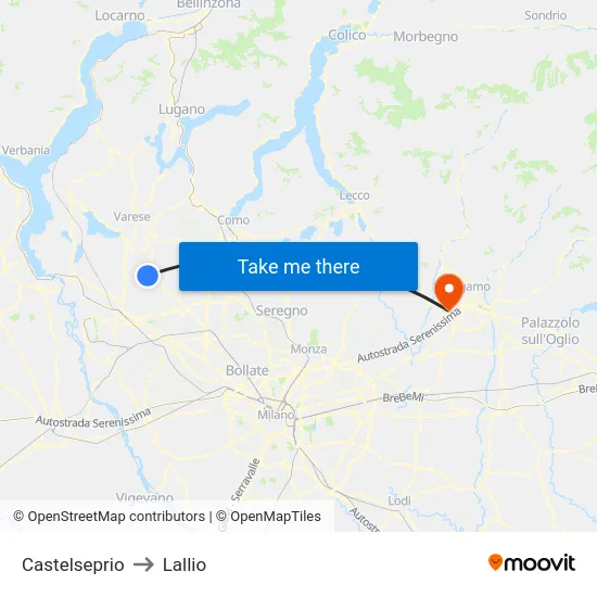Castelseprio to Lallio map