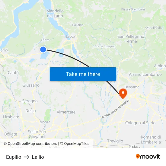 Eupilio to Lallio map