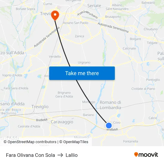 Fara Olivana Con Sola to Lallio map