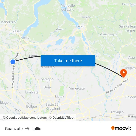 Guanzate to Lallio map